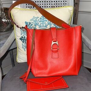 Dooney & Bourke Red Leather Shoulder Bag with Pouch